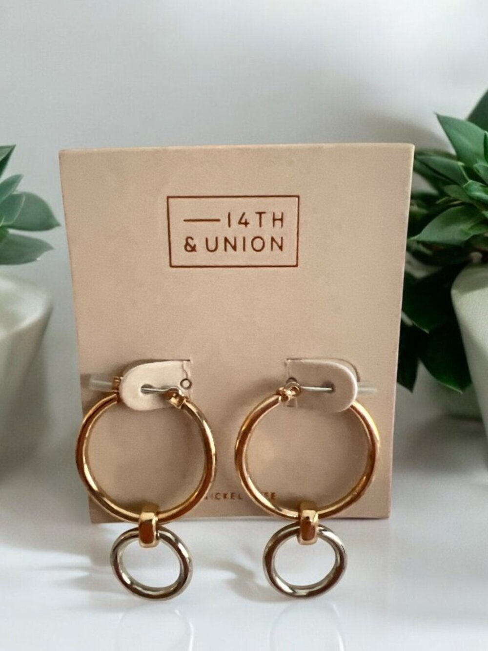 14th & Union 1 1/2" Gold Tone & Silver Tone Interlocking Hoops-NWT